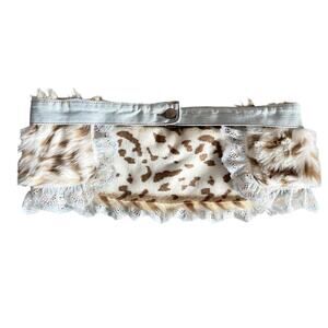 Upcycled Faux Fur Mini Belt Skirt Leopard Lace Festival Y2K Boho Rave S